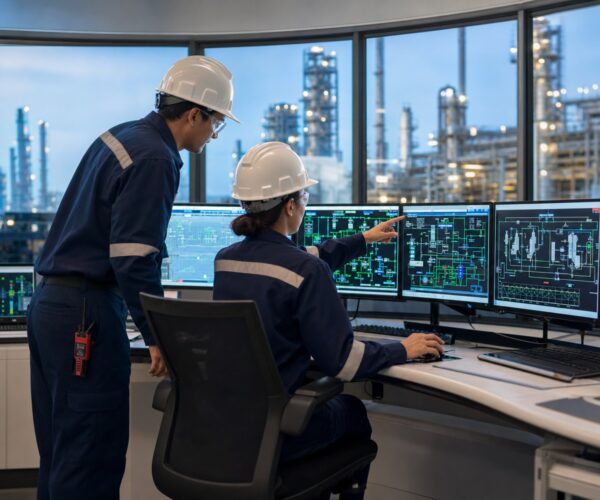 Ingenieros optimizando la producción desde una sala de control